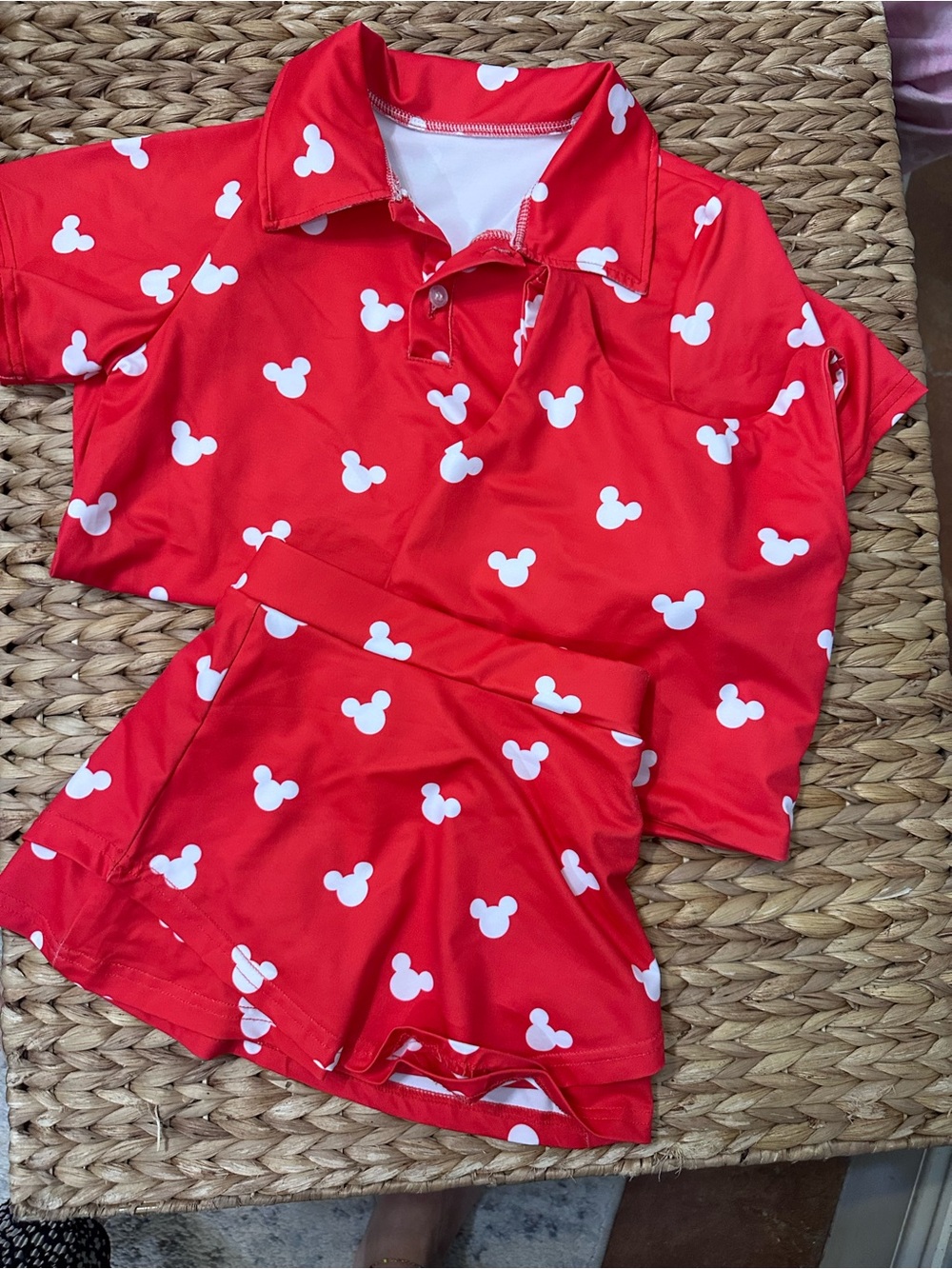 Disney sibling set red and white Mickey boys collar shirt 7-8, girls 4t athletic